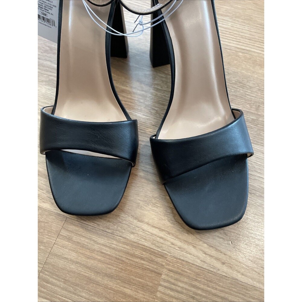 A New Day Shelly Heels Black 10 Wide Women's Ankle Strap Block Memory Foam NEW - Picture 15 of 16